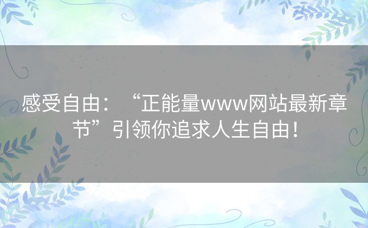 感受自由：“正能量www网站最新章节”引领你追求人生自由！