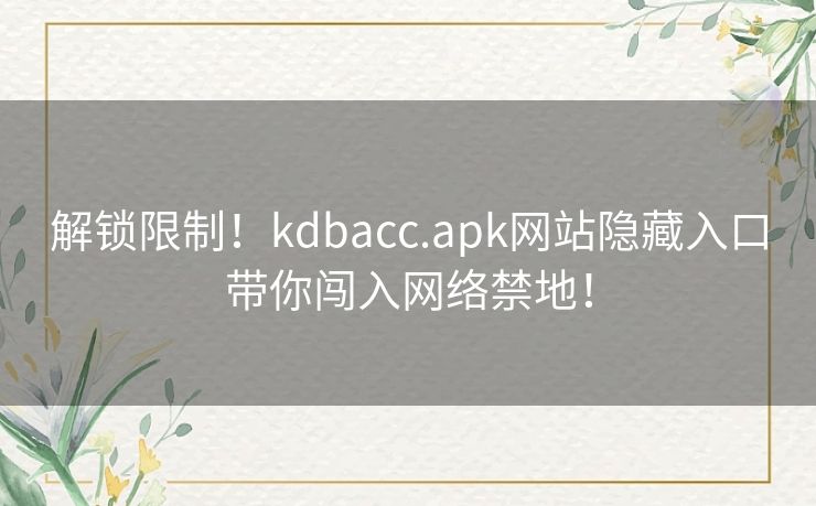 解锁限制！kdbacc.apk网站隐藏入口带你闯入网络禁地！