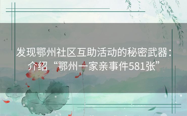 发现鄂州社区互助活动的秘密武器：介绍“鄂州一家亲事件581张”