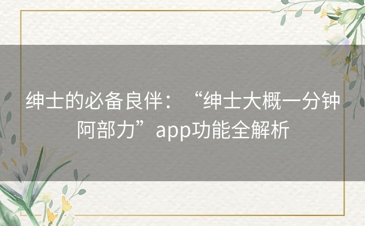 绅士的必备良伴：“绅士大概一分钟阿部力”app功能全解析