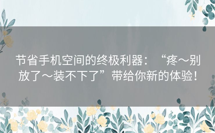 节省手机空间的终极利器：“疼～别放了～装不下了”带给你新的体验！