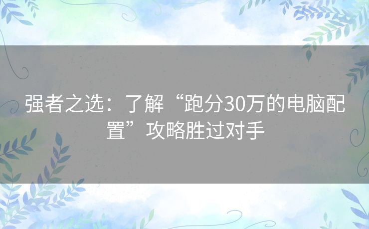 强者之选：了解“跑分30万的电脑配置”攻略胜过对手