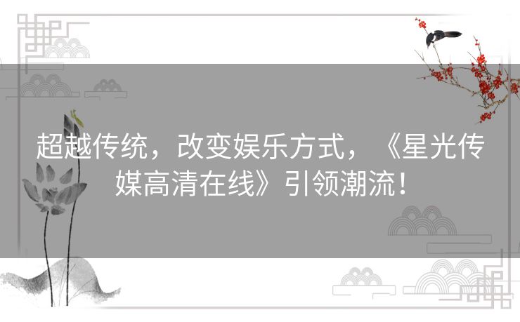 超越传统，改变娱乐方式，《星光传媒高清在线》引领潮流！