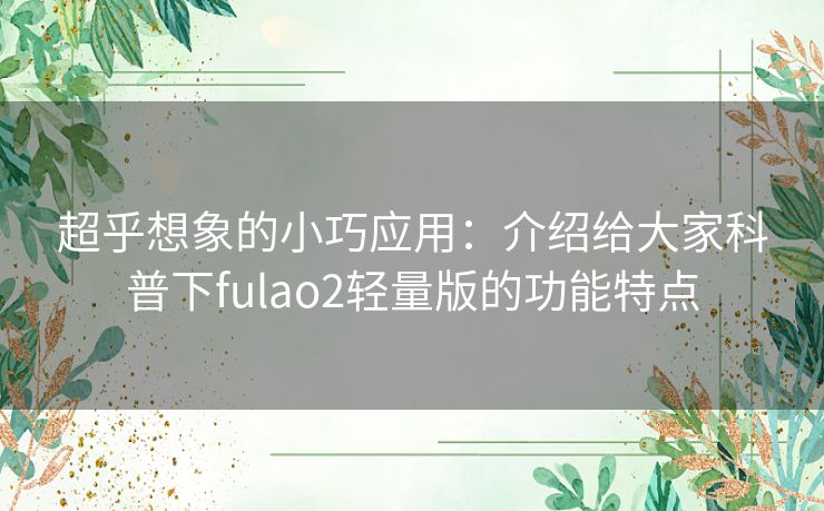 超乎想象的小巧应用：介绍给大家科普下fulao2轻量版的功能特点