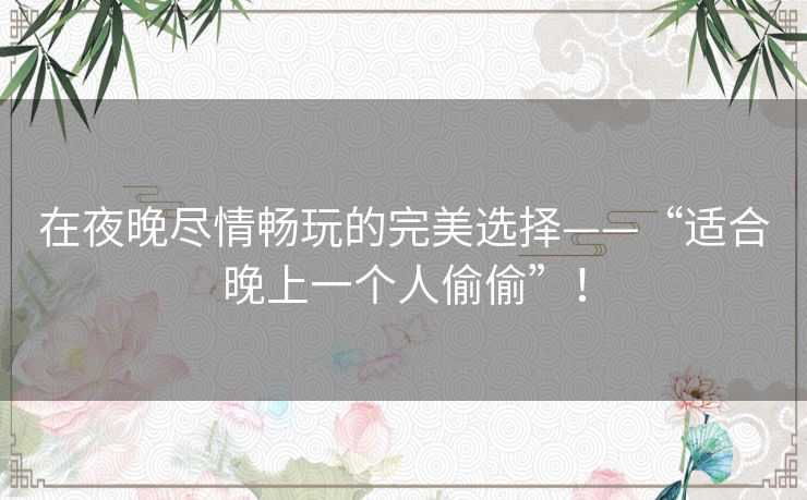 在夜晚尽情畅玩的完美选择——“适合晚上一个人偷偷”！