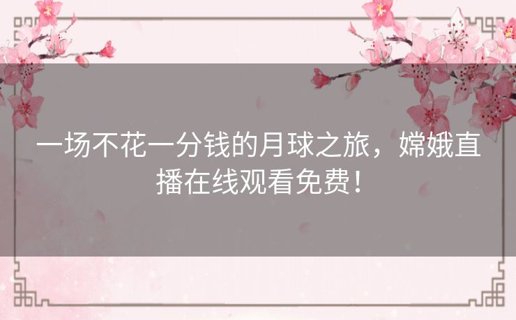 一场不花一分钱的月球之旅，嫦娥直播在线观看免费！