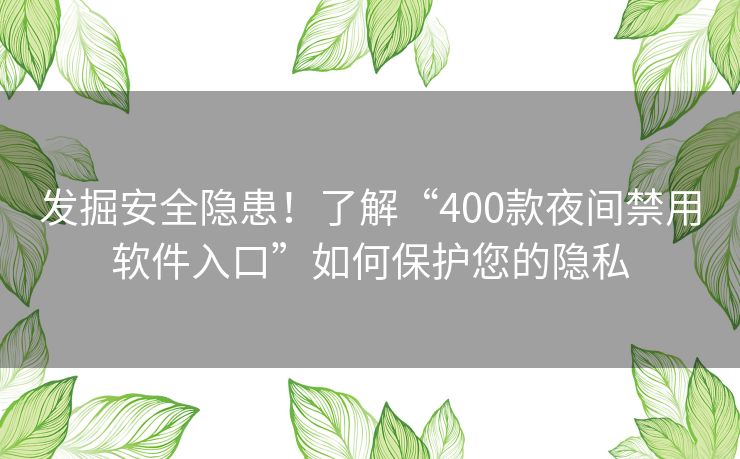 发掘安全隐患！了解“400款夜间禁用软件入口”如何保护您的隐私
