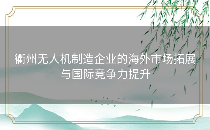 衢州无人机制造企业的海外市场拓展与国际竞争力提升