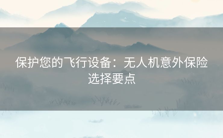 保护您的飞行设备：无人机意外保险选择要点