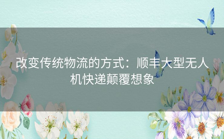 改变传统物流的方式：顺丰大型无人机快递颠覆想象