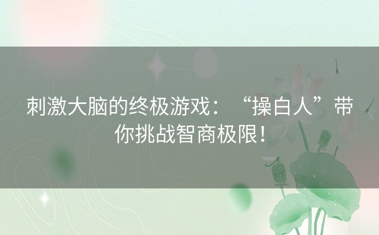 刺激大脑的终极游戏：“操白人”带你挑战智商极限！