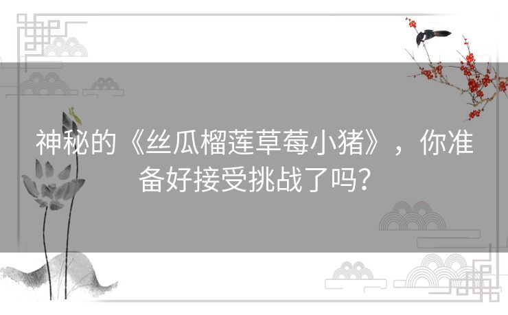 神秘的《丝瓜榴莲草莓小猪》，你准备好接受挑战了吗？