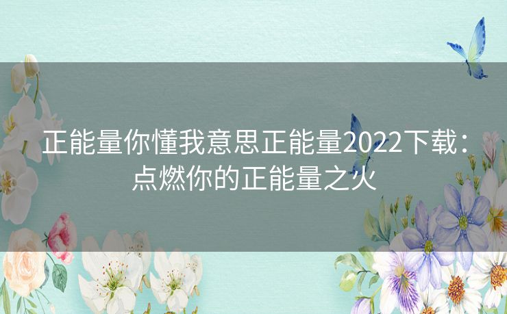 正能量你懂我意思正能量2022下载：点燃你的正能量之火