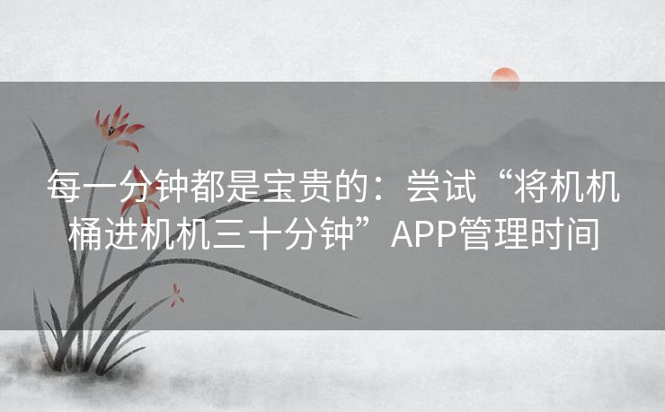 每一分钟都是宝贵的：尝试“将机机桶进机机三十分钟”APP管理时间