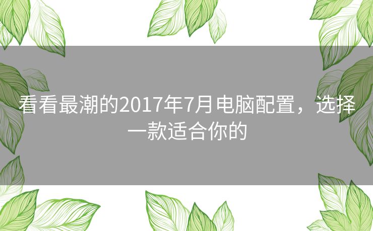 看看最潮的2017年7月电脑配置，选择一款适合你的